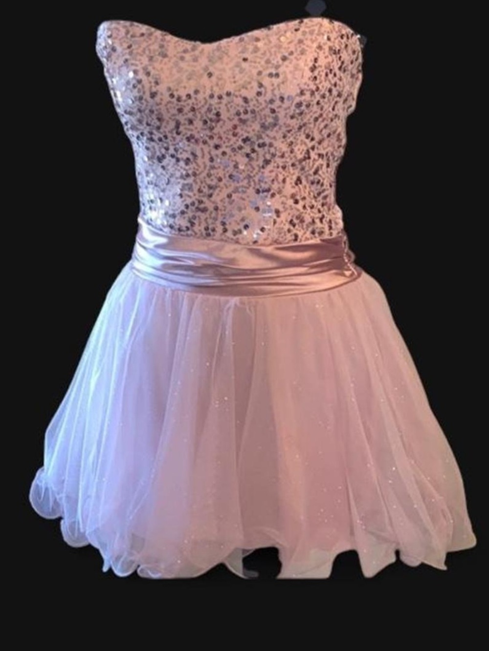 Girls Sparkle Strapless Pink Party Dress with Satin Waist Junior size 5